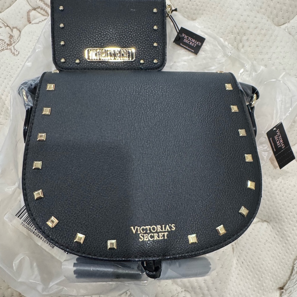Victoria's Secret Black Crossbody Bag with Gold Studs